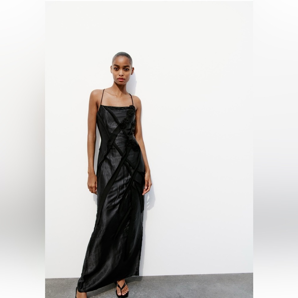 Zara Satin Effect Floral Midi Dress